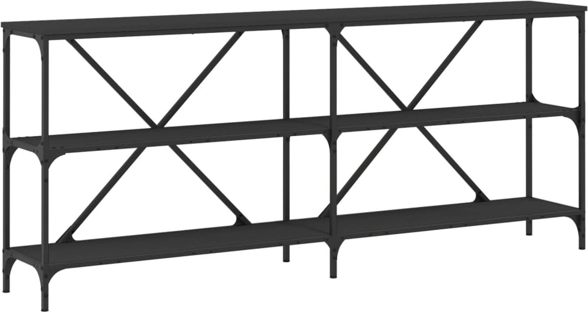 vidaXL Wandtafel - 180x30x75 - cm - bewerkt - hout - en - ijzer - zwart