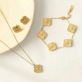 Goudkleurige Klaver sieraden set (armband, oorbellen en ketting) - chique en tijdloos design - trendy - juweel
