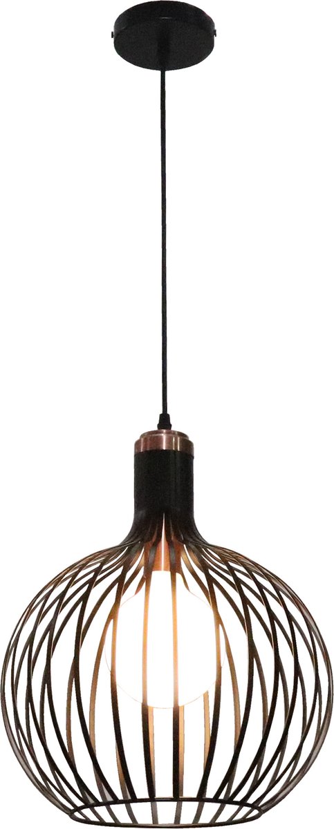 Raga hanglamp met 1x E27-fitting, stalen armatuur in zwart met koper, diameter 35 cm, hoogte 41 cm, snoerlengte 120 cm, IP20.