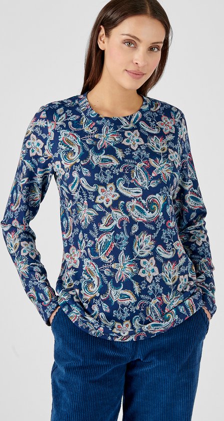 Damart - T-shirt in warm tricot met kasjmierprint - Vrouwen - Blauw - XS