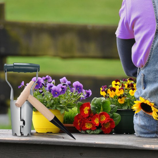 bloembollenplanter - 2-delige set - metaal - hout - voor bollen en knollen - meerkleurig van Merkloos	 — afbeelding 3