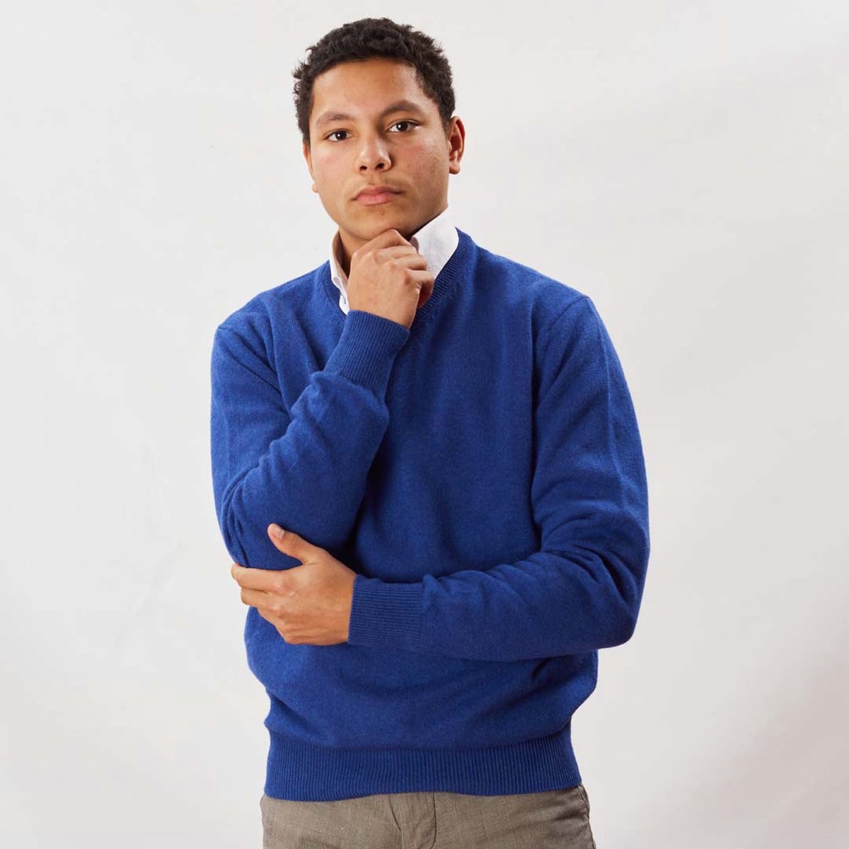 Osborne Knitwear Trui met V hals - Sweater heren in Lamswol - Pullover Heren - Speedwell - M