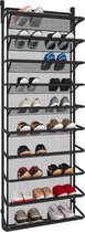 Schoenenrek boven de deur met 10 niveaus, hangend schoenenkast, metalen schoenenorganizer voor eetkamer, mat zwart, 55 x 19,5 x 159 cm