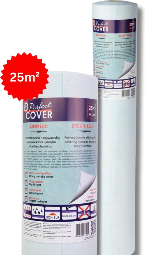 Perfect Cover® Ademend Afdekvlies | 25m² Zelfklevend, Ademend en Duurzaam | Voor Alle Oppervlakken | Professionele Kwaliteit Stucloper & Afdekfolie | Milieuvriendelijke Bescherming Tijdens Bouw & Renovatie | 200GSM | Vertrouwd door Professionals