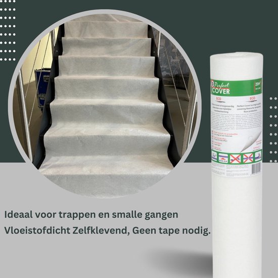Perfect Cover® Eco Afdekvlies - 25m² - Zelfklevend en Sterk - Voor Alle Oppervlakken - Professionele Kwaliteit Stucloper & Afdekfolie - Bescherming Tijdens Bouw & Renovatie - 120GSM - Buitenverf Projecten - Buiten Klussen