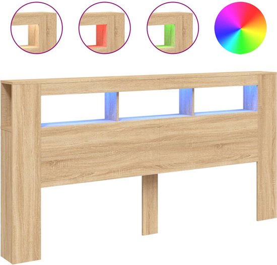 Tête de lit couleur chêne Sonoma avec éclairage LED bleu, avec roue chromatique.