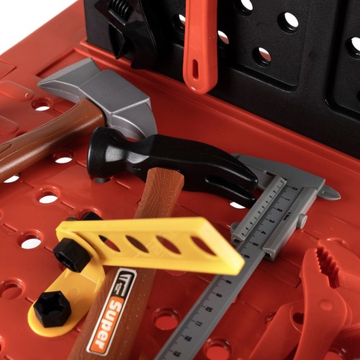 Playos® - Speelgoedwerkbank - Rood / Zwart - met Boormachine - Gereedschap - Klussen - Rollenspel Speelgoed - Educatief Speelgoed - Speelgoed Gereedschap - Werktafel - Werkbank -Bouwset — afbeelding 8