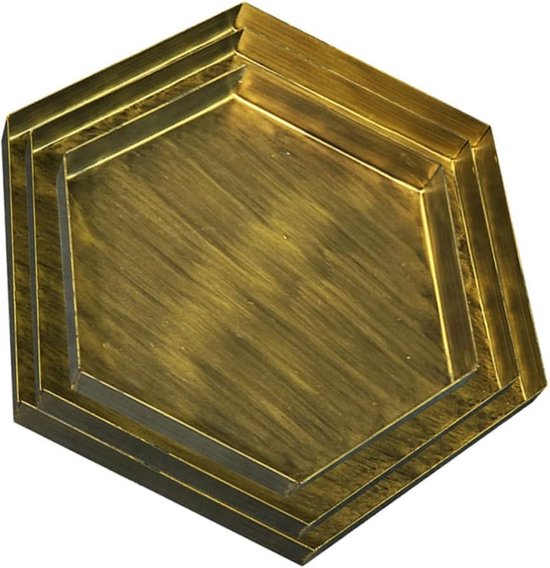 HomeBerg 2 Stuks Gouden Metalen Dienblad - Geometrische - Woondecoratie - Decoratieve Dienbladen - Fruitschaal - Serveerblad - Sierblad - 30 x 26 CM & 25 x 22 CM - Goud