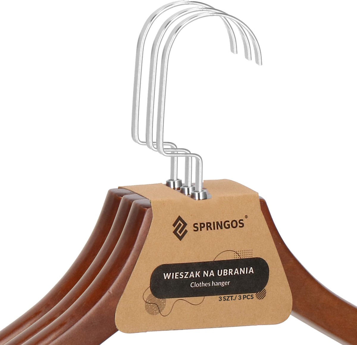 Springos Houten Kledinghangers - 3 Stuks - Draaibaar - Luxe - Bruin
