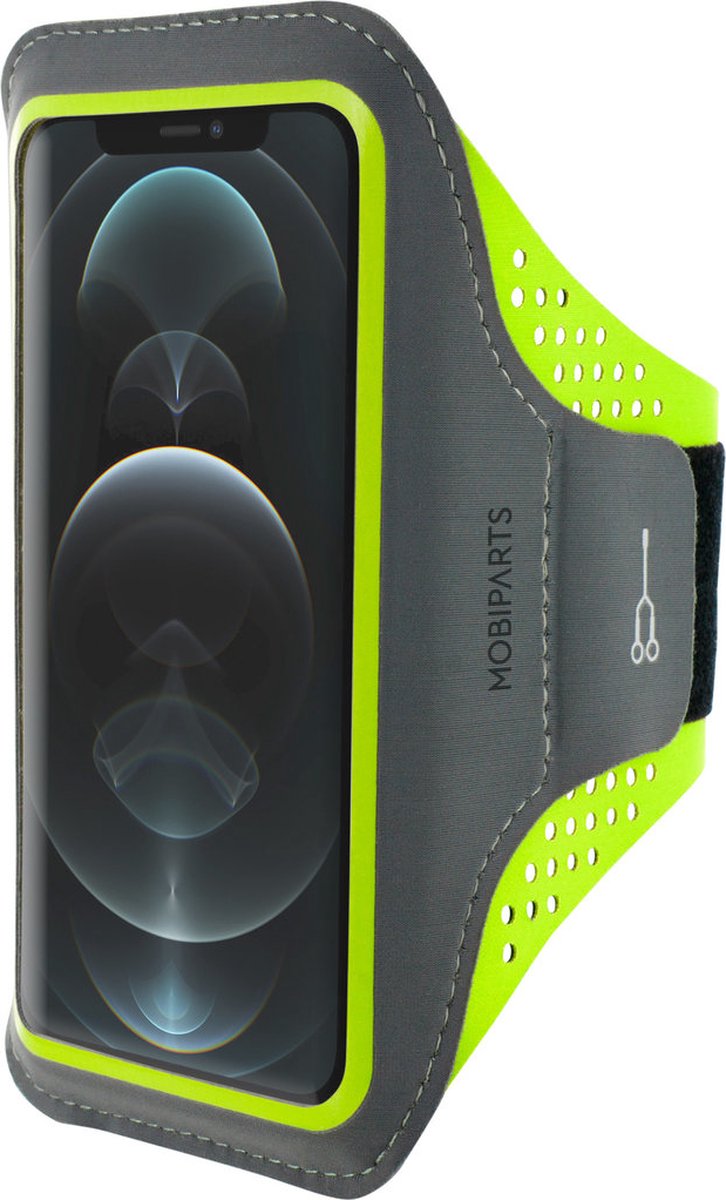 Mobiparts Telefoonhoesje geschikt voor Telefoonhouder Hardlopen Apple iPhone 12 Pro Sport Hoesje Neopreen | Mobiparts Comfort Fit Sportarmband - Neon Green | Groen