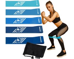 FX FFEXS Fitness Weerstandsbanden Set van 5 - Extra sterk tot 18kg - Resistance Band - Fitness Elastiek - Booty Band - Sport Elastiek Banden - Fitness Band - Mini Bands - Verschillende Weerstandsniveaus - Inclusief Draagzakje - Blauw