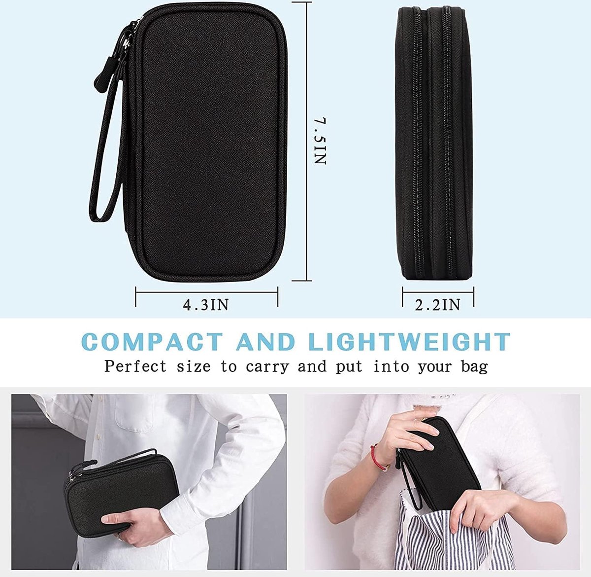 HCFGS Reiskabelorganisatortas, accessoires organizer tas, extra groot, 3-laags universele draagtas reisgadget tas voor powerbank, datakabel (zwart