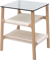 Gazzda Fawn side table houten bijzettafel whitewash - met glazen tafelblad grey - 42 x 34 cm