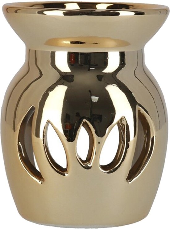 Geurbrander voor amberblokjes/geurolie - goud - keramiek - 7,5 x 7,5 x 9,5 cm