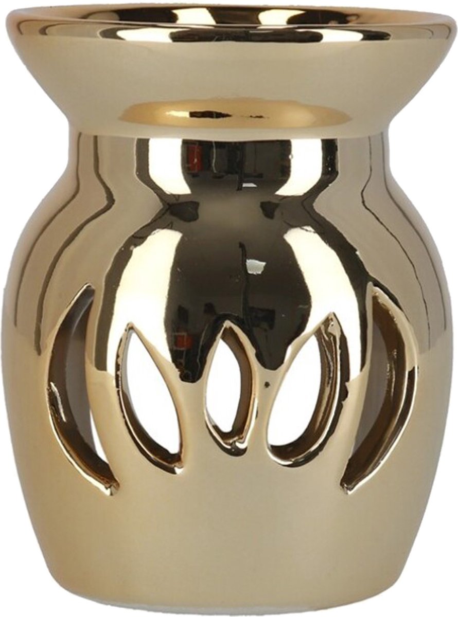 Gerimport Geurbrander voor amberblokjes/geurolie - goud - keramiek - 7,5 x 7,5 x 9,5 cm Goudkleurig