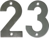 AMIG Huisnummer 23 - massief Inox RVS - 10cm - incl. bijpassende schroeven - zilver