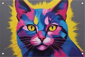 Tuinposter kat - Huisdier tuinposter - Posters neon kleuren - Schutting decoratie - Tuinschilderijen voor buiten - Poster - 75 x 50 cm