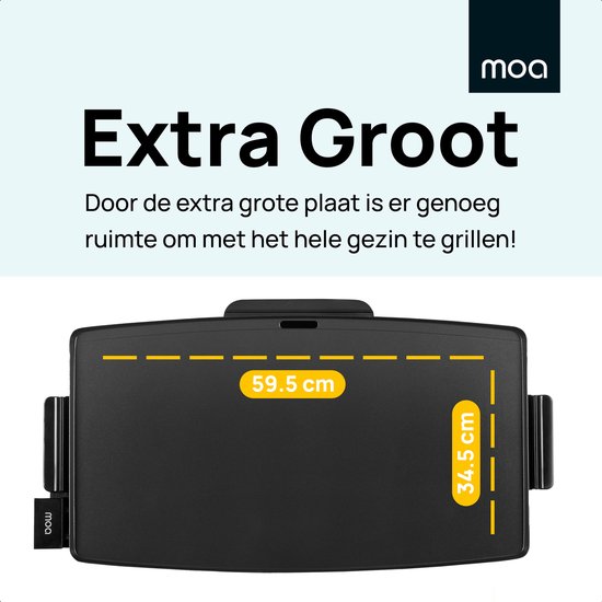 MOA Elektrische Grillplaat - Teppanyaki Bakplaat - Tafelgrill - BPA-vrij - Gourmetstel voor 8 Personen - XXL - 2400W - Zwart — afbeelding 3