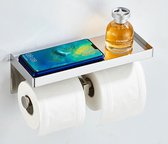 Chrome Toiletrolhouder voor 2 rollen - met plankje – Zelfklevend of boren – wcpapier houder
