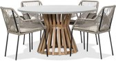 BUITEN living Elzas/Seville zand dining tuinset 5-delig | betonlook + touw | 135cm rond | 4 personen