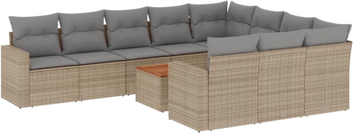 vidaXL 11-delige - Tuinset - met - kussens - poly - rattan - beige