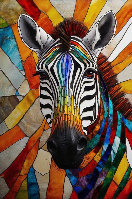 Peinture colorée Zebra - Peinture vitrail - Peintures sur verre animaux - Peinture rurale - Peinture sur verre acrylique - Décoration salon - 80 x 120 cm 5mm