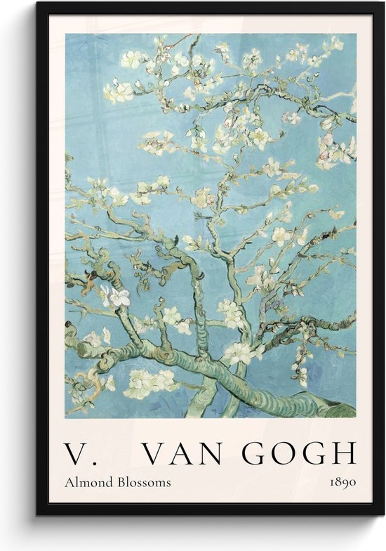 Fotolijst inclusief poster - Posterlijst 60x90 cm - Posters - Vincent van Gogh - Almond Blossoms - Kunst - Oude meesters - Amandelbloesem - Foto in lijst decoratie - Wanddecoratie woonkamer - Muurdecoratie slaapkamer