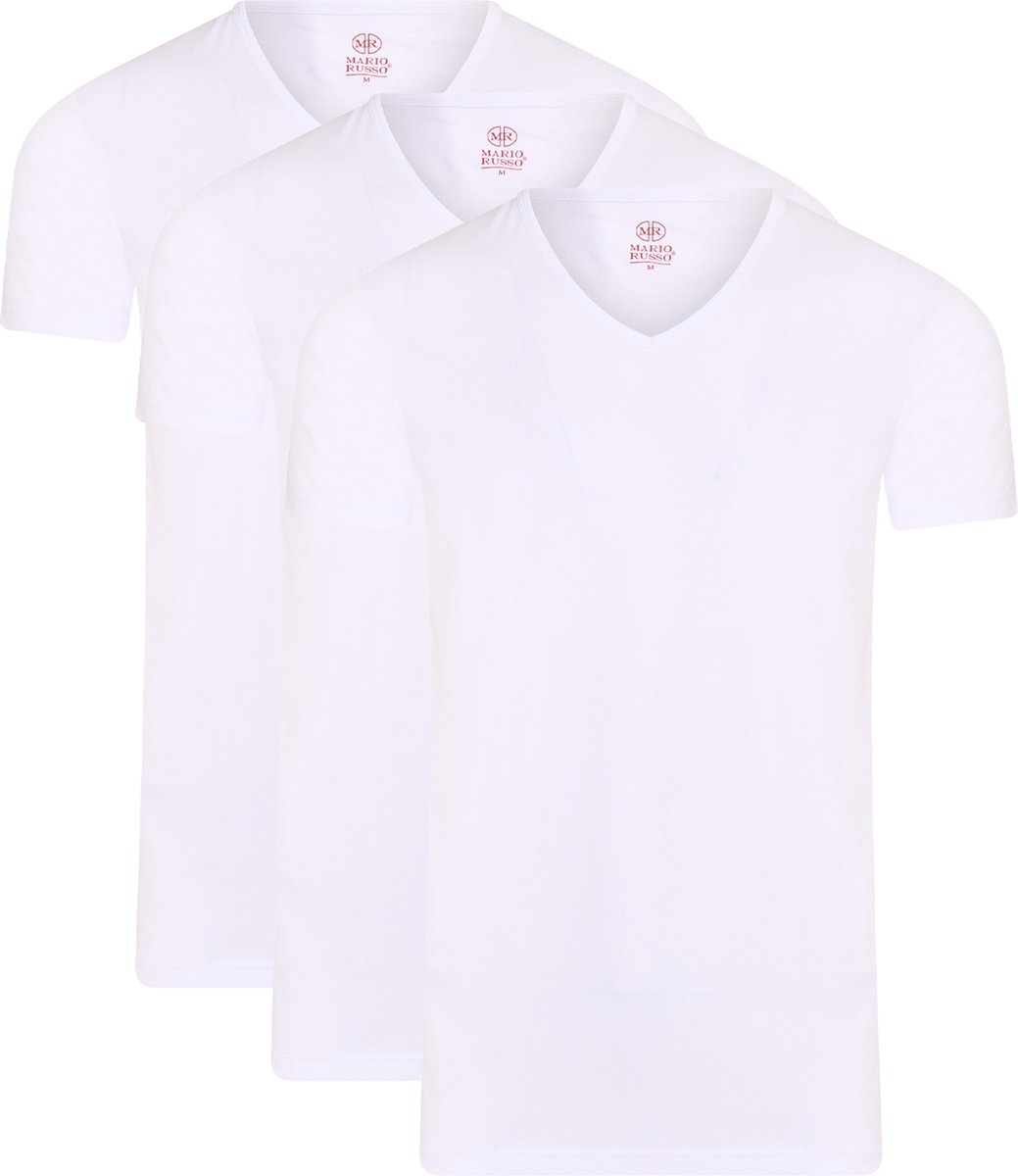 Mario Russo T-shirts - T-shirts Heren - Onder Shirts - Katoen - 3-pack - V-Hals - 3XL - Wit