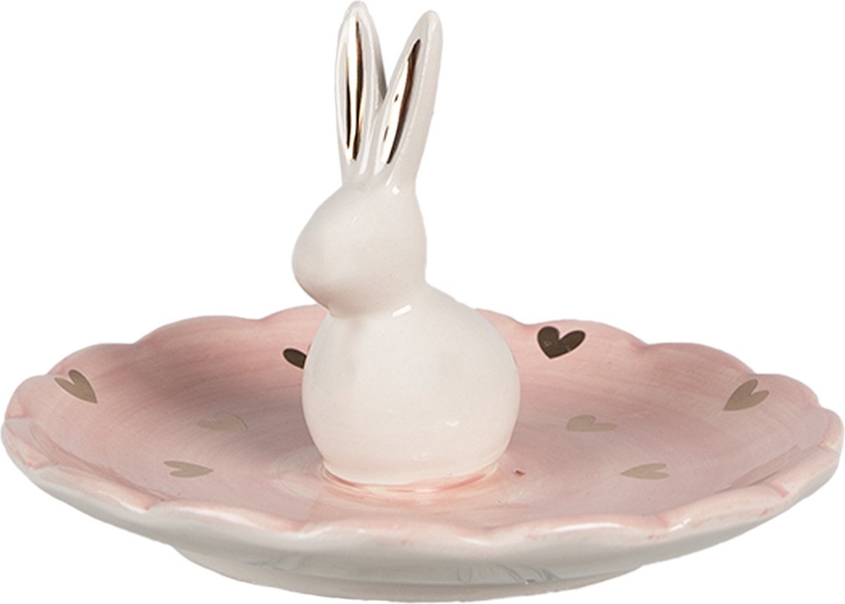 Schaaltje Konijn Ø 14x9 cm Roze Keramiek Hartjes