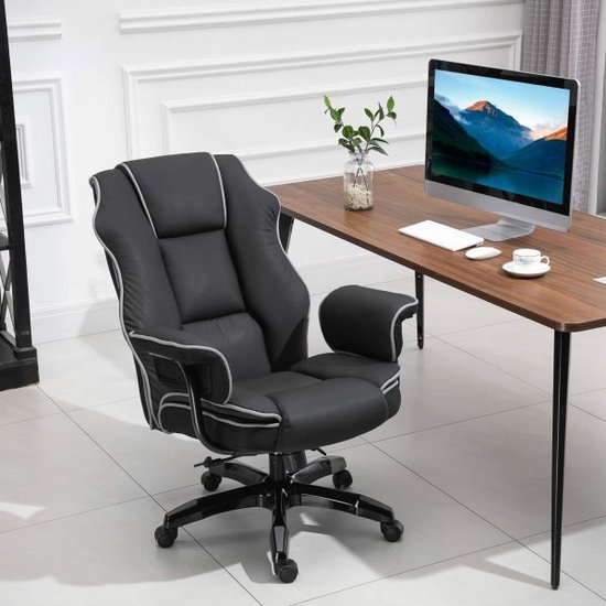 Chaise de bureau chaise pivotante avec accoudoirs réglable en hauteur ergonomique avec fonction forgée cuir synthétique noir 76x80x118-124 cm