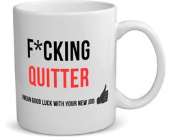 Akyol - fucking quitter I mean goodluck with your new job Mok met opdruk - quotes - iemand die ontslag neemt - collega's - werknemers - verjaardagscadeau - verjaardag - cadeau - afscheidscadeau - geschenk - leuke cadeau - kado - gift - 350 ML inhoud