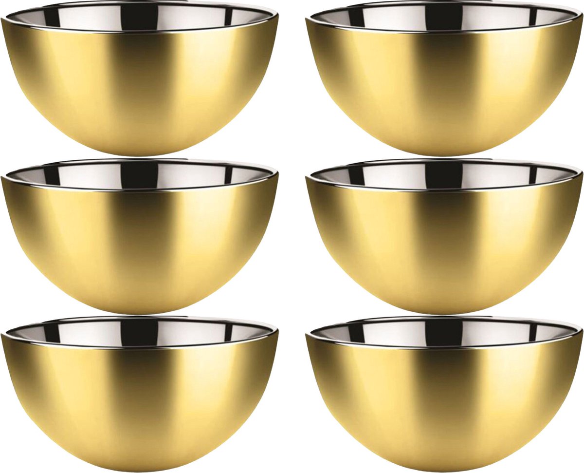 Svenska Living - 6x - Kommetjes/schaaltjes - mat goud - RVS - D19 x 9.5 cm - serveerschalen