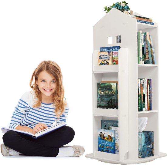 Bibliothèque pivotante à 3 niveaux, bibliothèque pour enfants, rotative à 360 degrés, étagère de rangement pour enfants, bibliothèque sur pied, étagère de rangement, étagère pour chambre, blanc (96 x 40 x 40 cm)