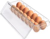 Eiercontainer voor koelkast - eierdoos met 14 compartimenten, deksel en handvat, plastic eierbewaardoos, eierhouder koelkast, eieropslag (verpakking van 1)