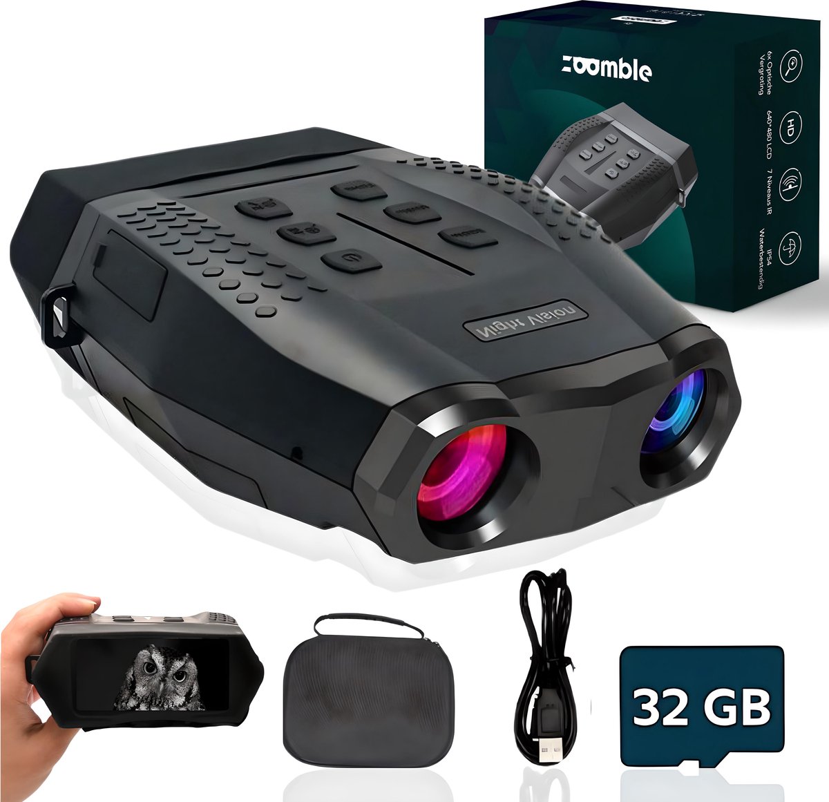 Zoomble® Nachtkijker PRO met Digitale Camera – Gratis E-BOOK - Infrarood CMOS Sensor – Inclusief 32GB SD Kaart – Nightvision - Warmtebeeld – Verrekijker met Nachtzicht – 400M