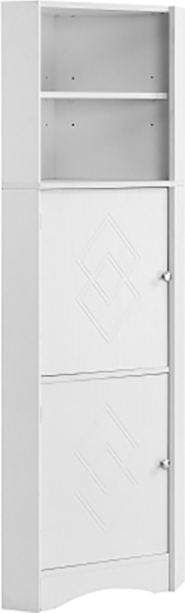 Sweiko badkamermeubel, badkamermeubel, hoekkast met twee opbergvakken, open vak met verstelbare plank, 36,5 x 36,5 x 155 cm, wit