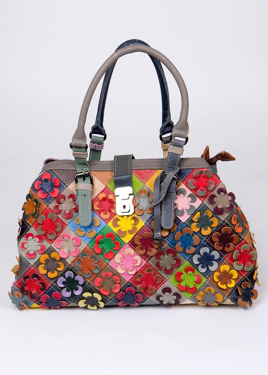 Viabologna sac en cuir coloré patchwork multicolore Las Dalifiore