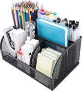 Bureau-organizer, metaal, zwart, stift organizer, metaal, 7 sorteervakken voor pennen, mesh, metaal, bureau-organizer