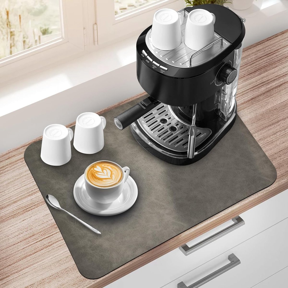 Goedkoopste Afdruipmat voor koffiezetapparaten, super absorberende druppelmat, koffiemat, 40 x 50 cm x 4 mm, sneldrogende afdruipmat voor koffiezetapparaat, keuken, gootsteen, servies (40 x 50 cm, bruin