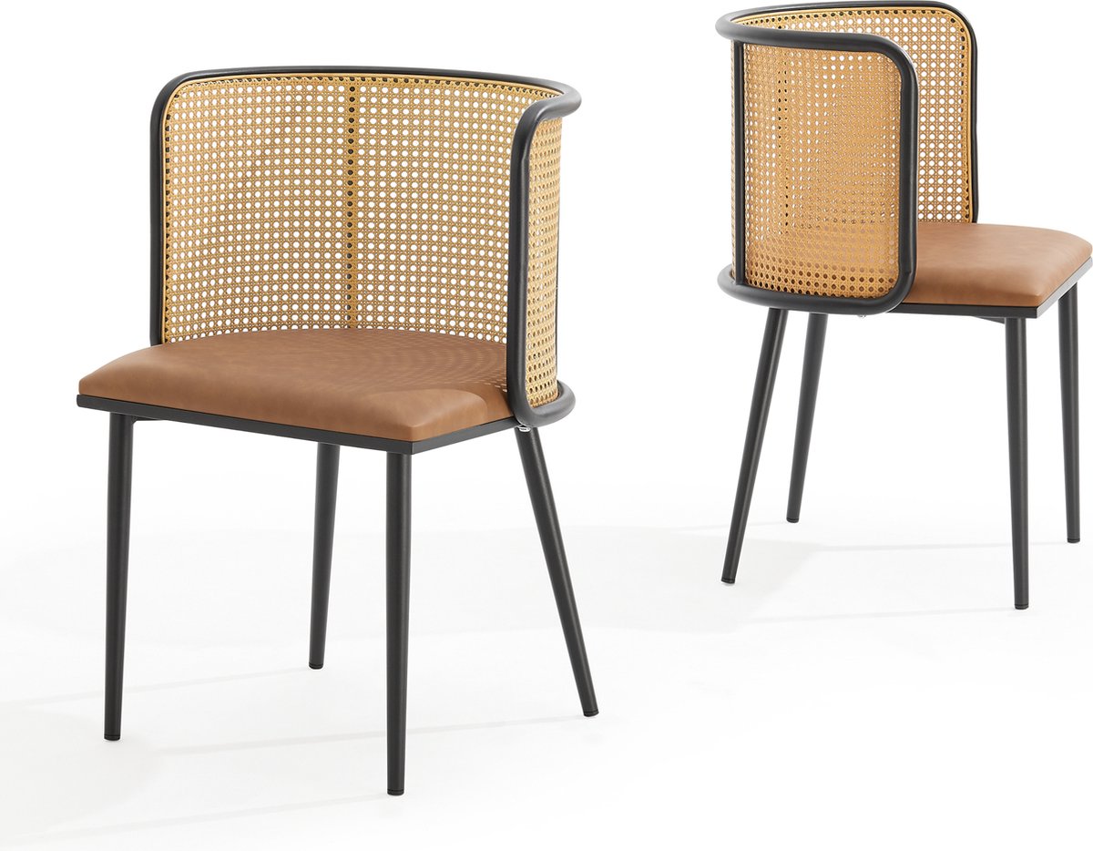 en.casa Eetkamerstoel Flen set van 2 bruin en zwart 75x52x49 cm