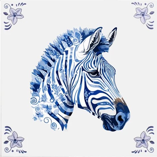 Delfts blauw tegeltje zebra design