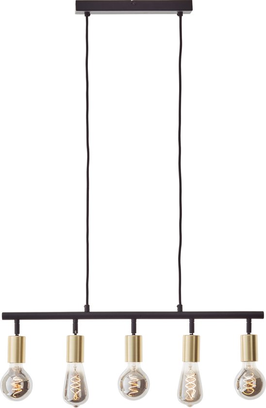 Brilliant lamp Tiffany bar hanglamp 5 lampen mat zwart/geborsteld goud goud 5x A60, E27, 28 W