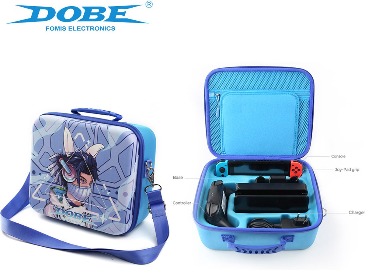Dobe - Opbergtas voor Nintendo Switch - Switch Oled - Console, Dock en Accessoires - Extra groot - Blauw