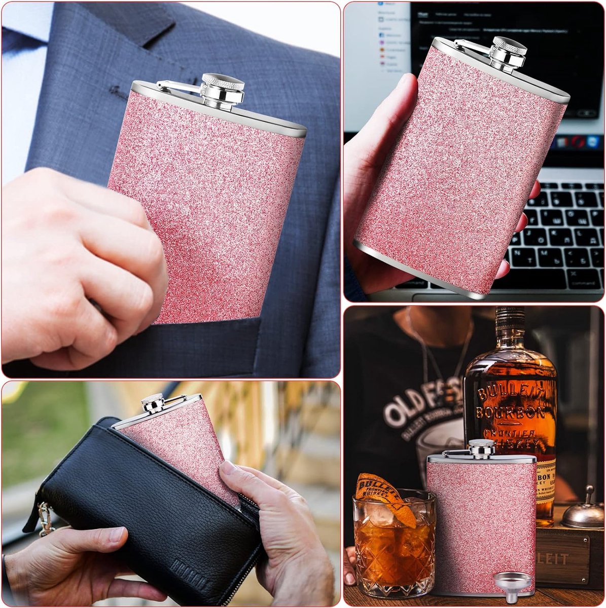 Flasque À Paillettes Femme 8 Oz, Glitter Flacon Whisky En