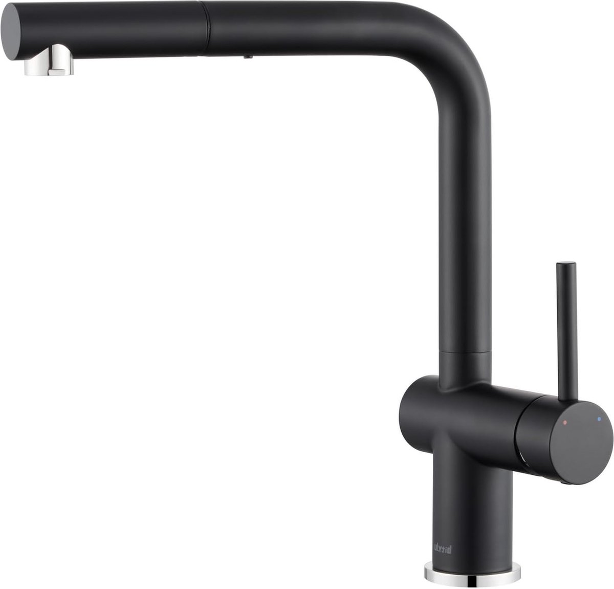 Kraan keuken zwart, keukenkraan met douche uittrekbaar, hogedruk mengkraan keuken armatuur roestvrij staal, L-vorm eengreepsmengkraan spoelbakarmatuur 360° draaibaar met uitloop hoogte 270 mm