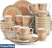 CasaVibe Luxe Serviesset – 48 delig – 12 persoons – Porselein - Bordenset – Dinner platen – Dessertborden - Kommen - Mokken - Set - Mandala