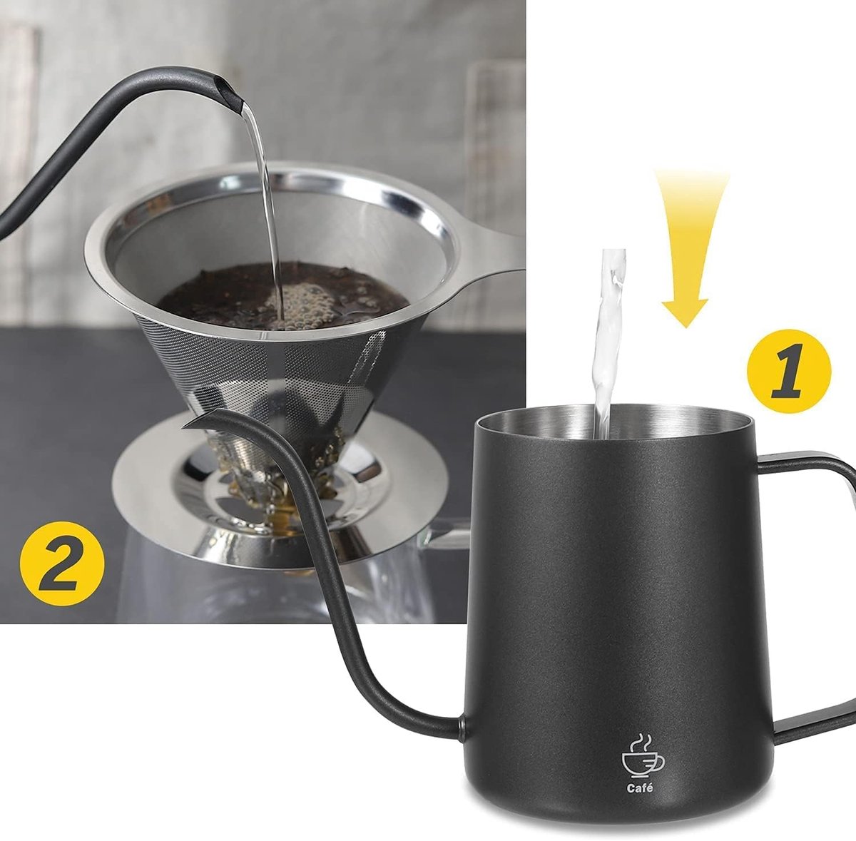 Lange Smalle Uitloop Waterkoker,Giet Over Koffie Waterkoker 350ml/600ml Hand Drip Koffie Pot Theepot,Roestvrij Staal Gooseneck Kettle,voor Druppelkoffie & Thee (Color : Black, Size : 350ml