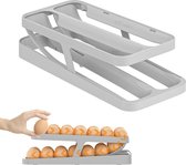 Koelkast voor eieren, dubbele rijen, eierhouder voor koelkast, automatisch opbergen van 24-28 eieren, koelkastorganizer voor keuken, huishouden, ruimtebesparing, grijs