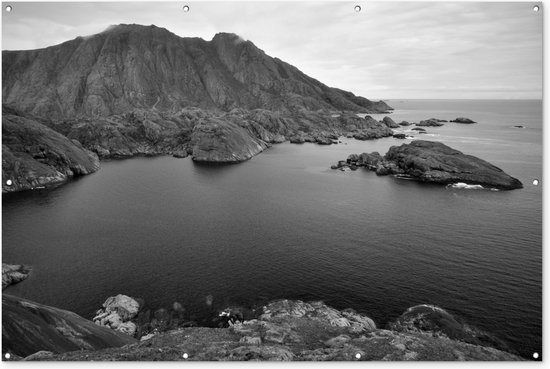 Scandinavische kust zwart-wit fotoprint - Tuinposter - Tuindoek
