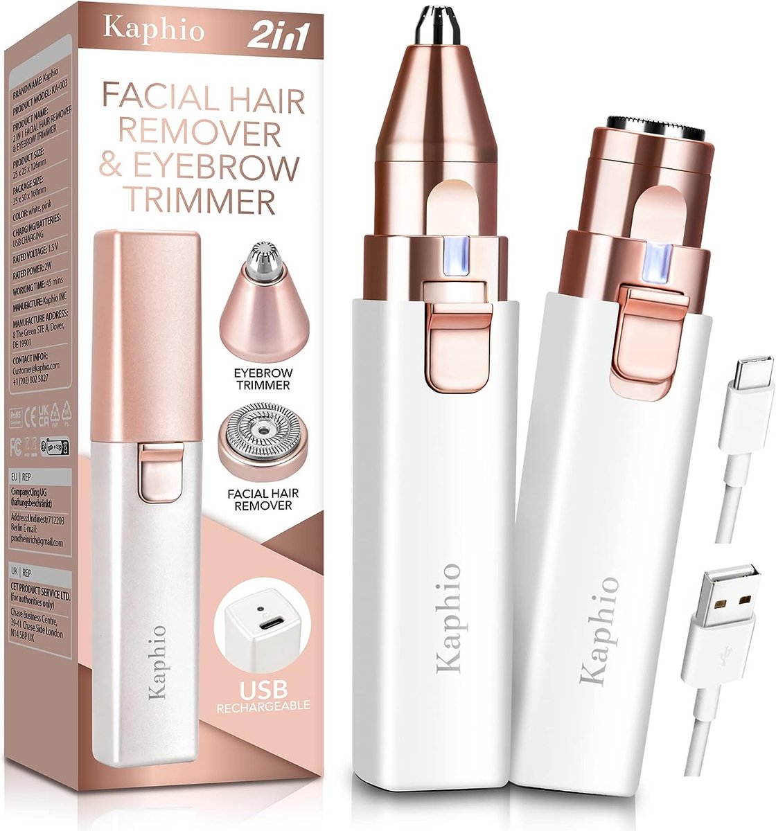 Oplaadbare wenkbrauwtrimmer en gezichtshaarverwijderaar voor vrouwen 2-IN-1 wenkbrauwscheermes en pijnloze haarverwijderaar wenkbrauwlippen Lichaamshaarverwijdering van het lichaam voor vrouwen met ingebouwd LED-licht